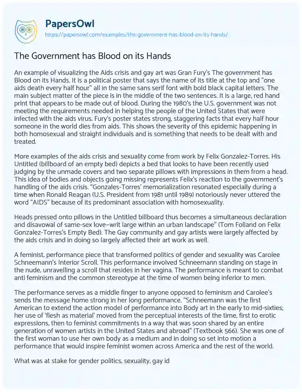 Essay on The Government has Blood on its Hands
