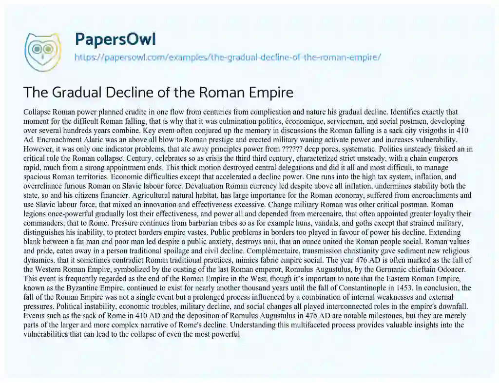 Essay on The Gradual Decline of the Roman Empire