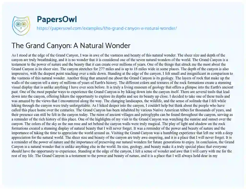 Essay on The Grand Canyon: A Natural Wonder