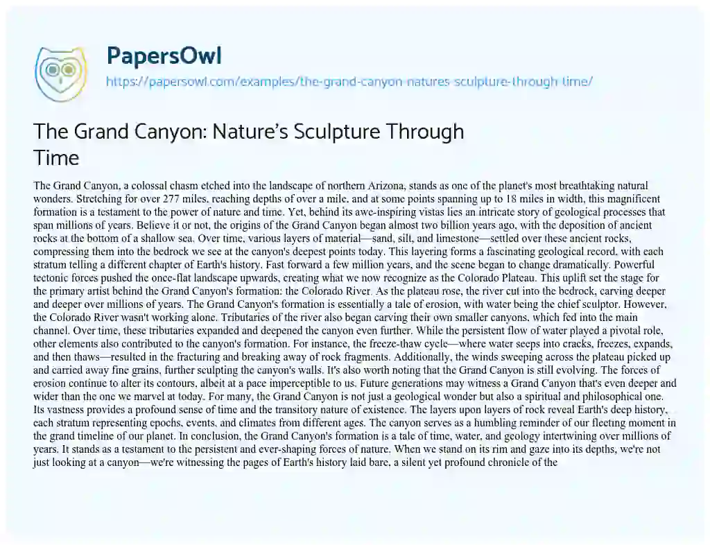 Essay on The Grand Canyon: Nature’s Sculpture through Time