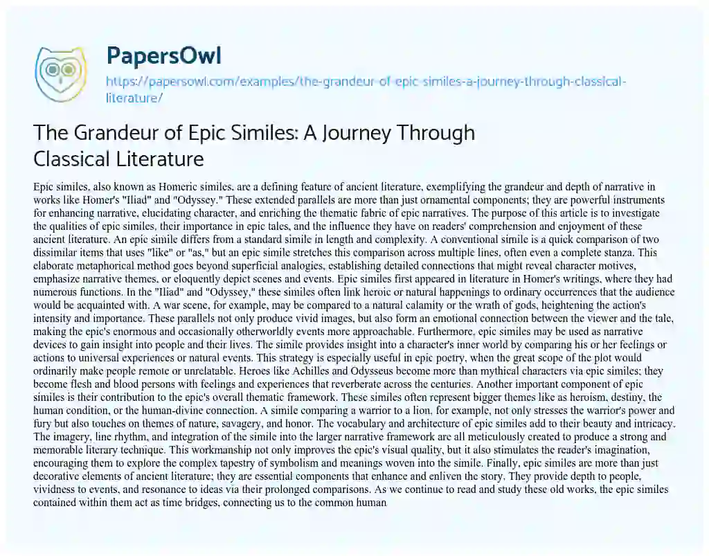 Essay on The Grandeur of Epic Similes: a Journey through Classical Literature