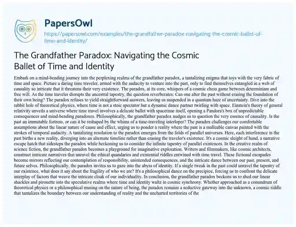Essay on The Grandfather Paradox: Navigating the Cosmic Ballet of Time and Identity