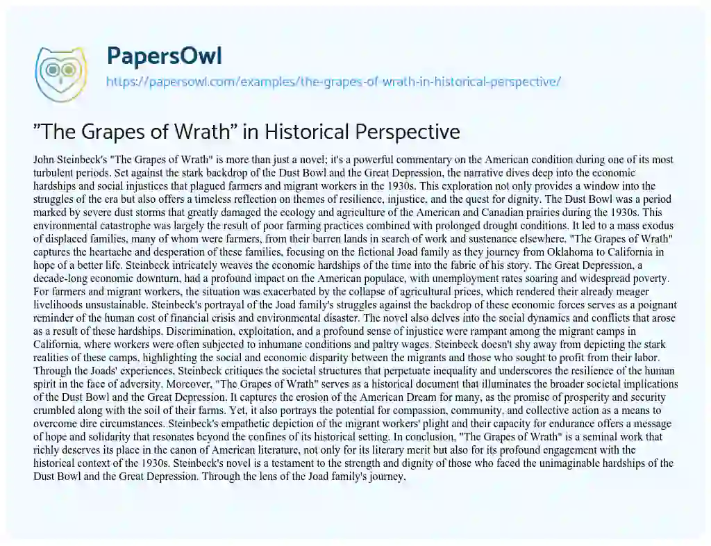 Essay on “The Grapes of Wrath” in Historical Perspective