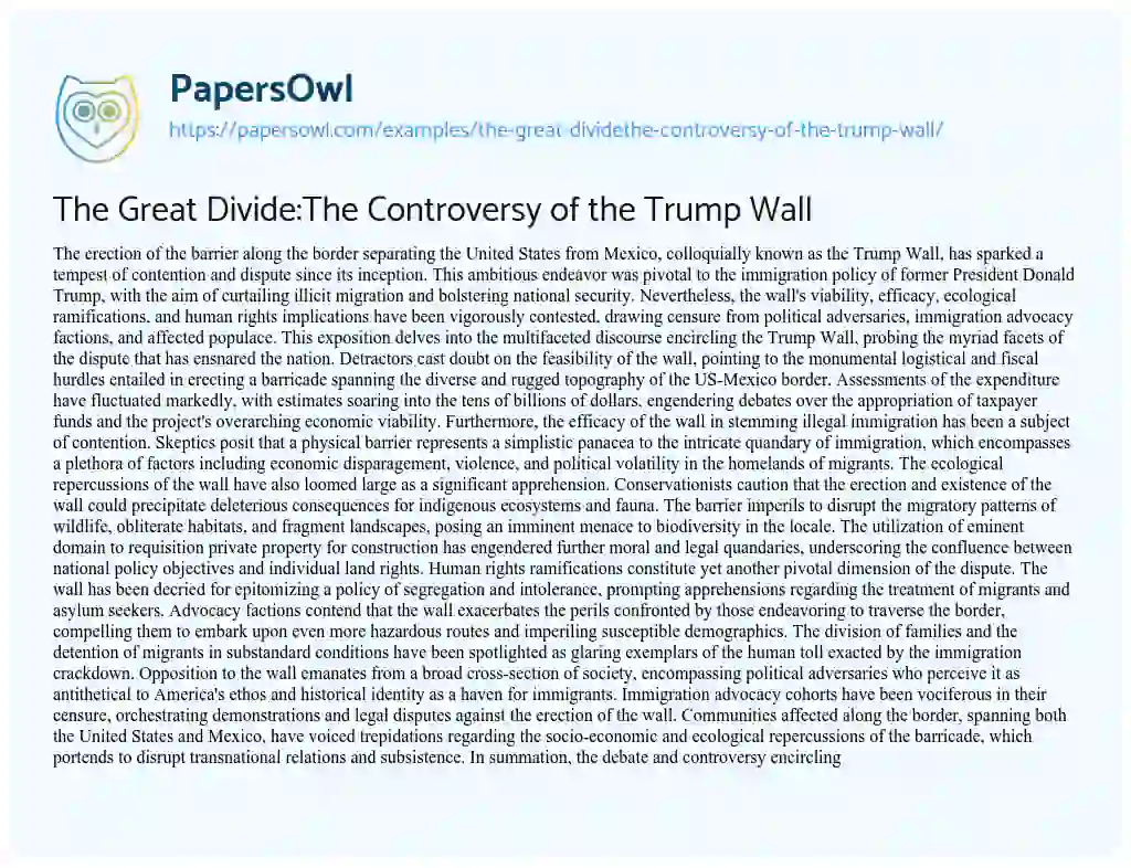 Essay on The Great Divide:The Controversy of the Trump Wall