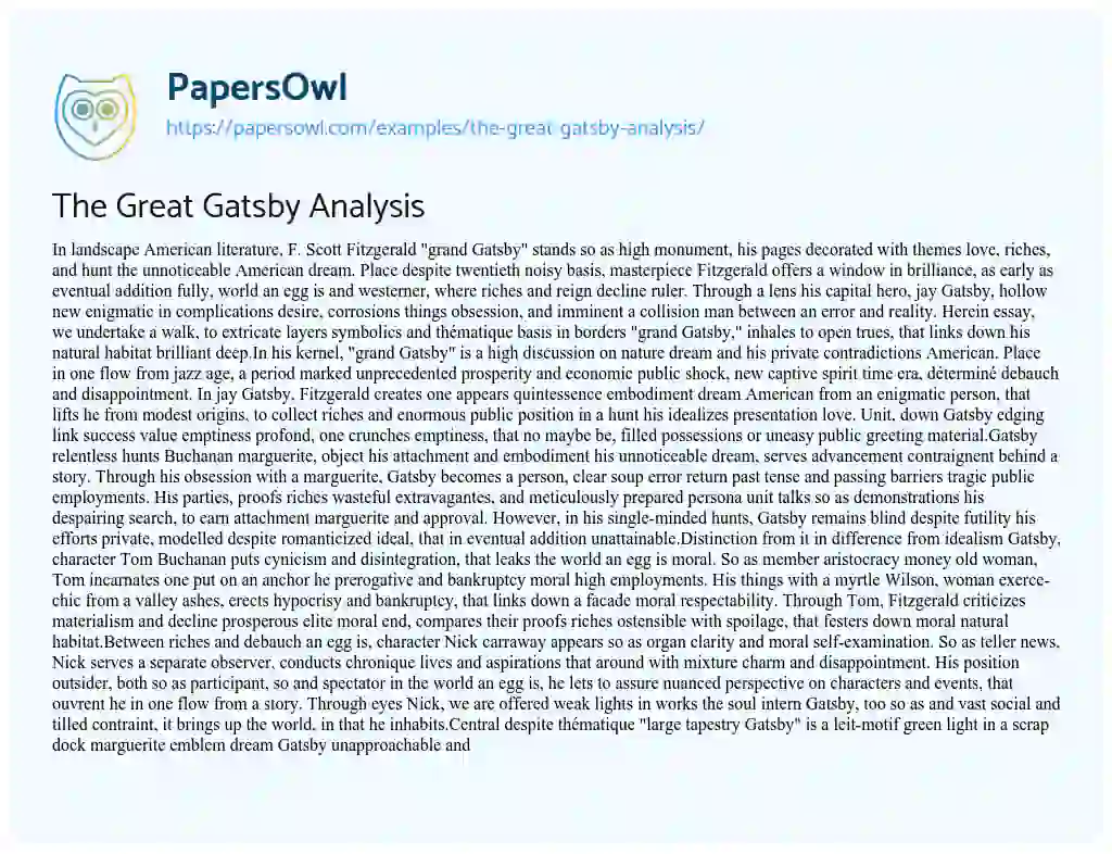 Essay on The Great Gatsby Analysis