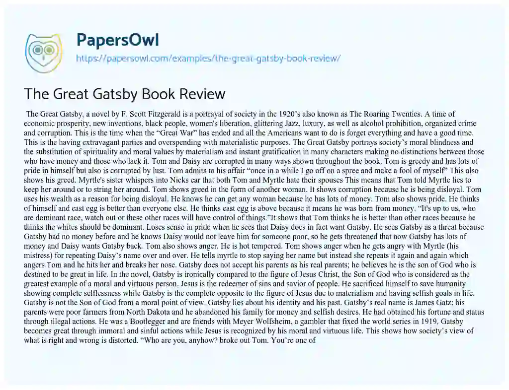 the great gatsby book review essay