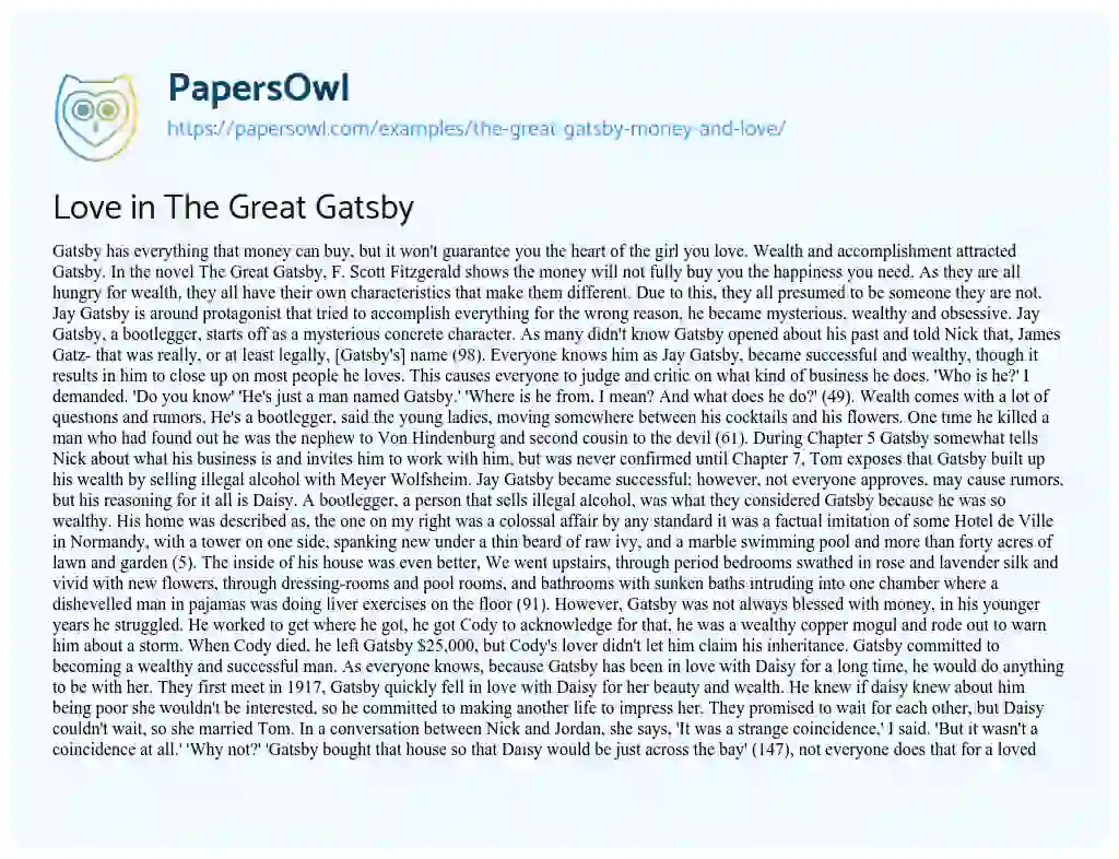 Essay on Love in the Great Gatsby