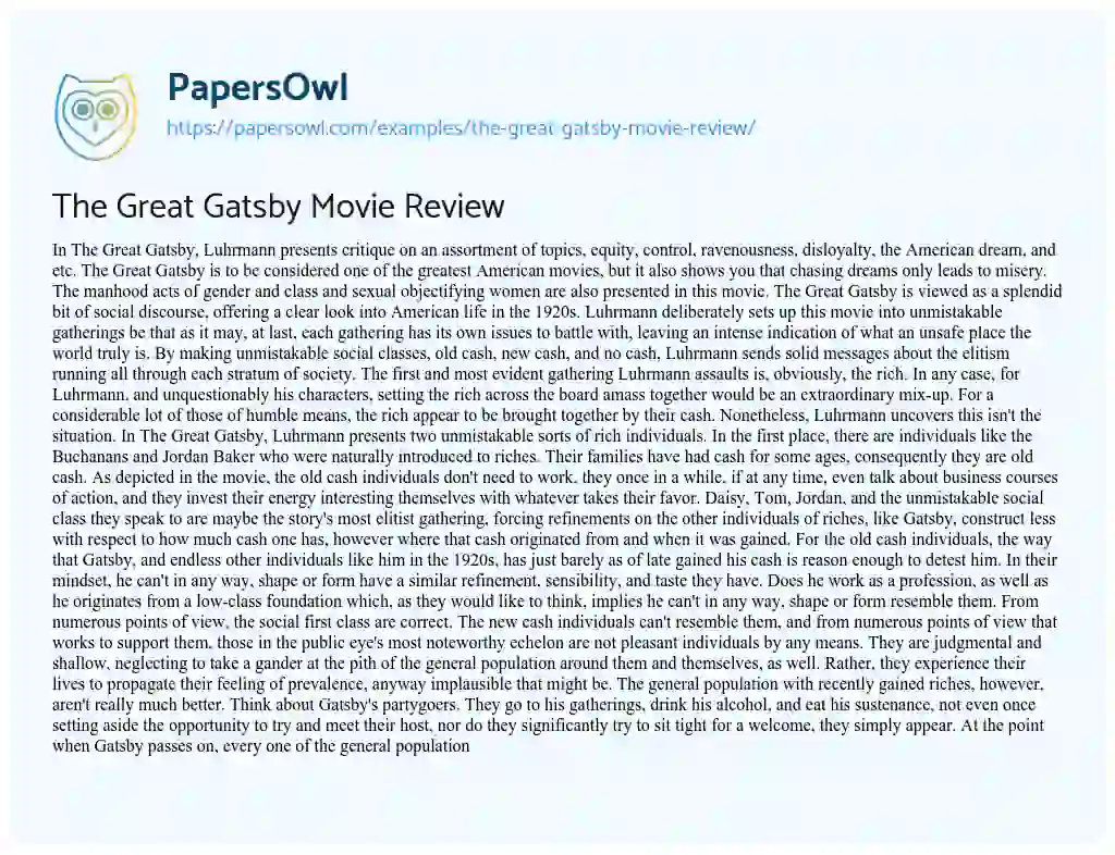 Essay on The Great Gatsby Movie Review