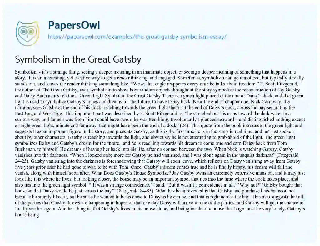 Essay on Symbolism in the Great Gatsby