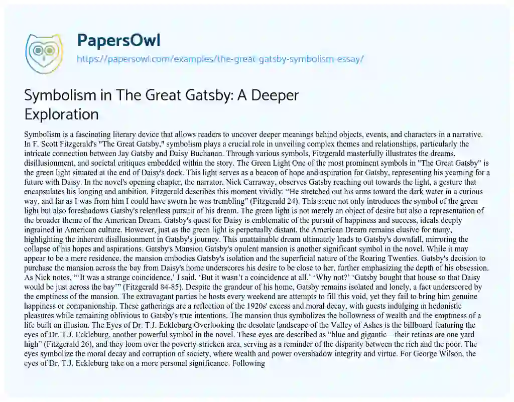 gatsby symbolism essay