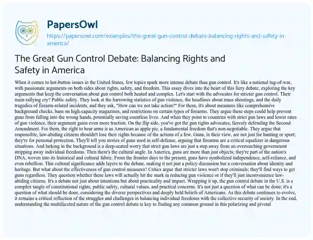 Essay on The Great Gun Control Debate: Balancing Rights and Safety in America