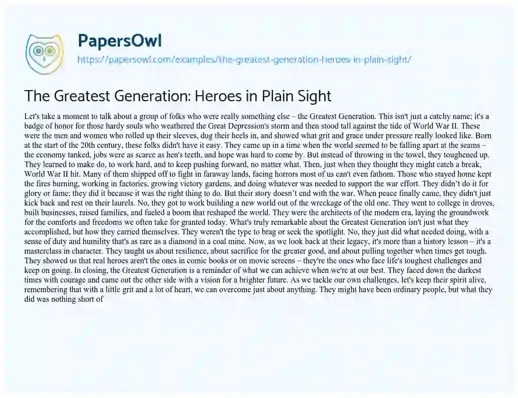 Essay on The Greatest Generation: Heroes in Plain Sight