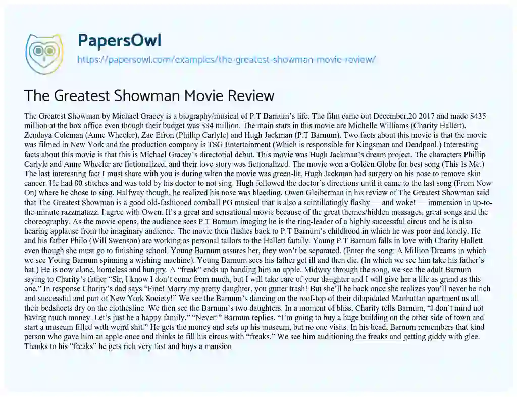 Essay on The Greatest Showman Movie Review