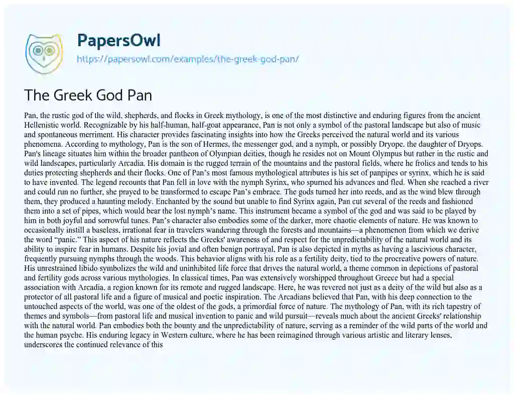 Essay on The Greek God Pan