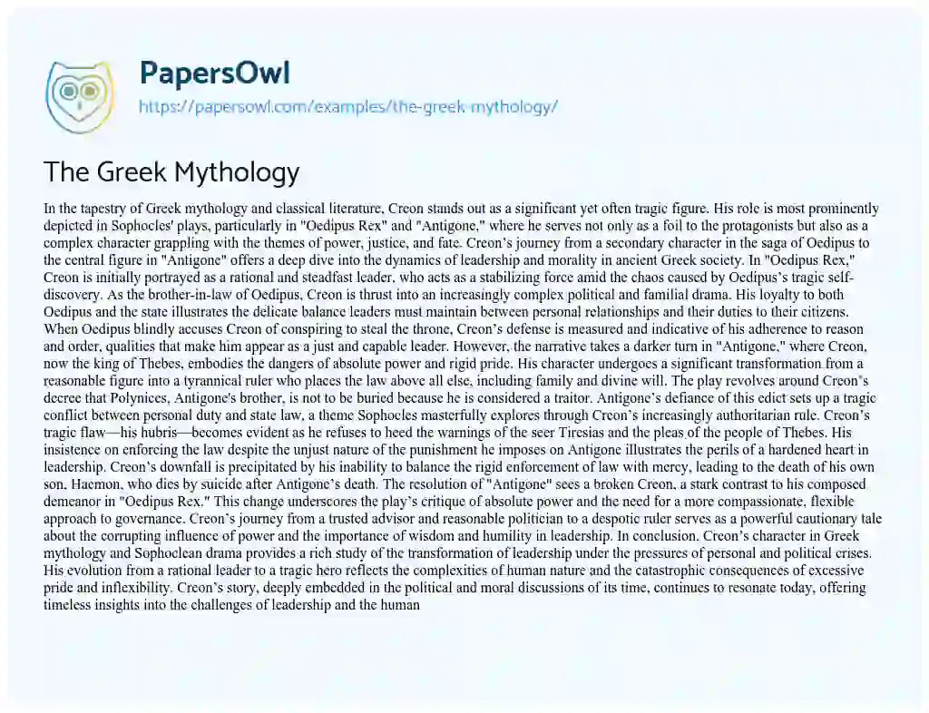 Essay on The Greek Mythology