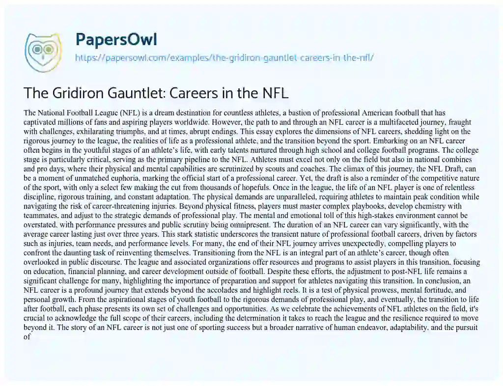 Essay on The Gridiron Gauntlet: Careers in the NFL