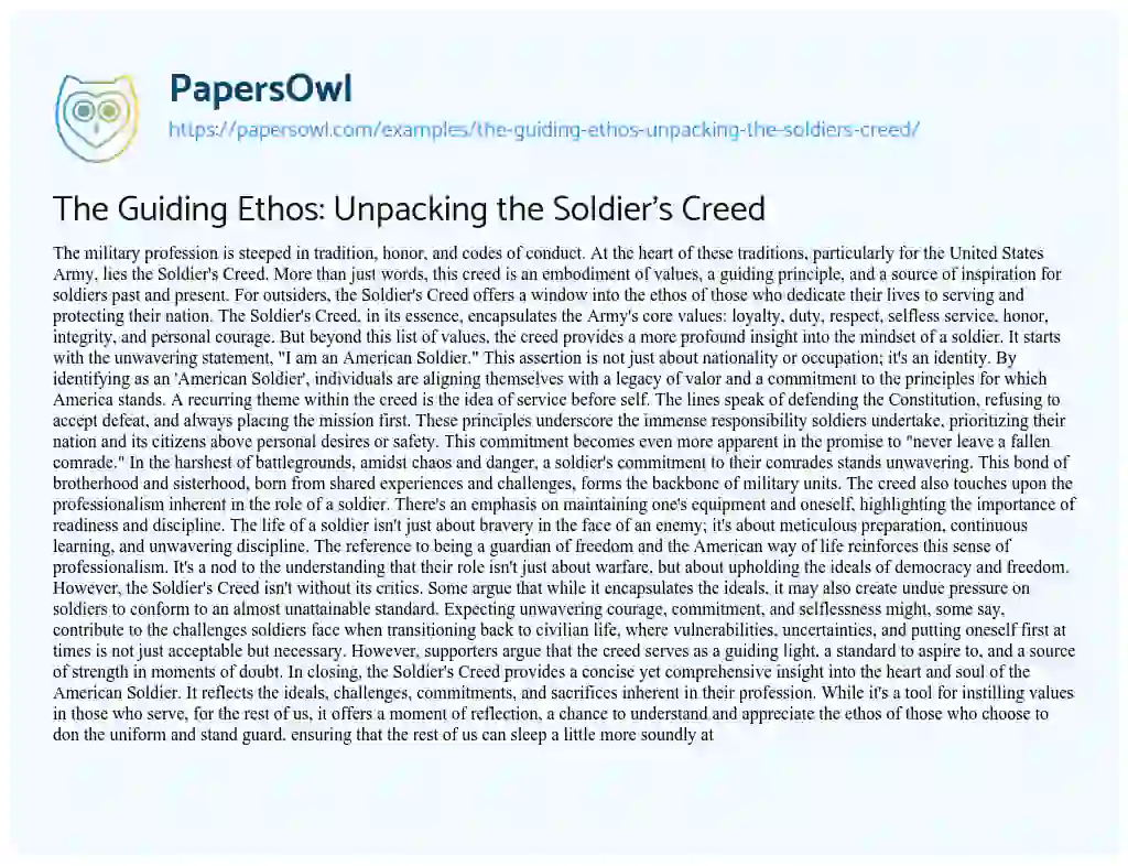 Essay on The Guiding Ethos: Unpacking the Soldier’s Creed