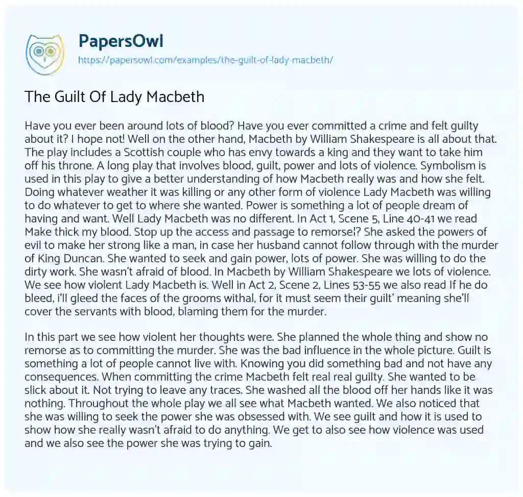 The Guilt of Lady Macbeth essay