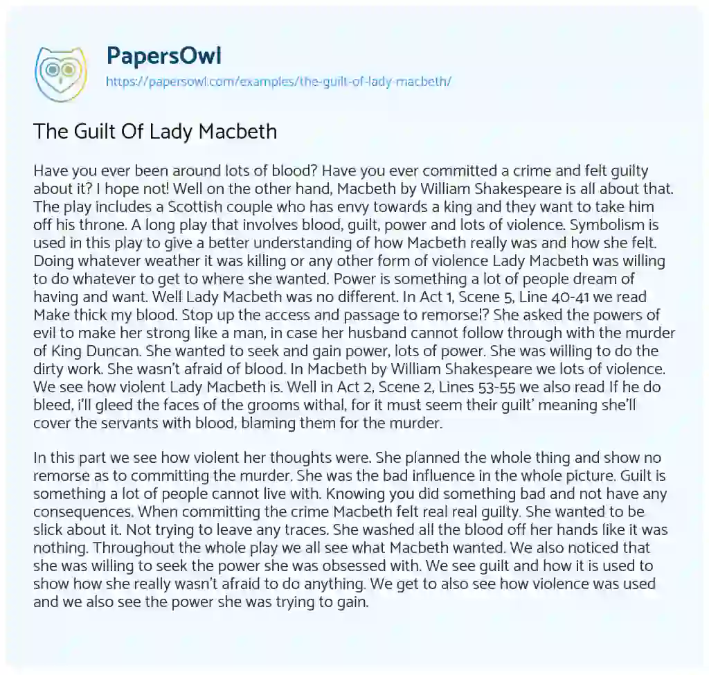 Essay on The Guilt of Lady Macbeth