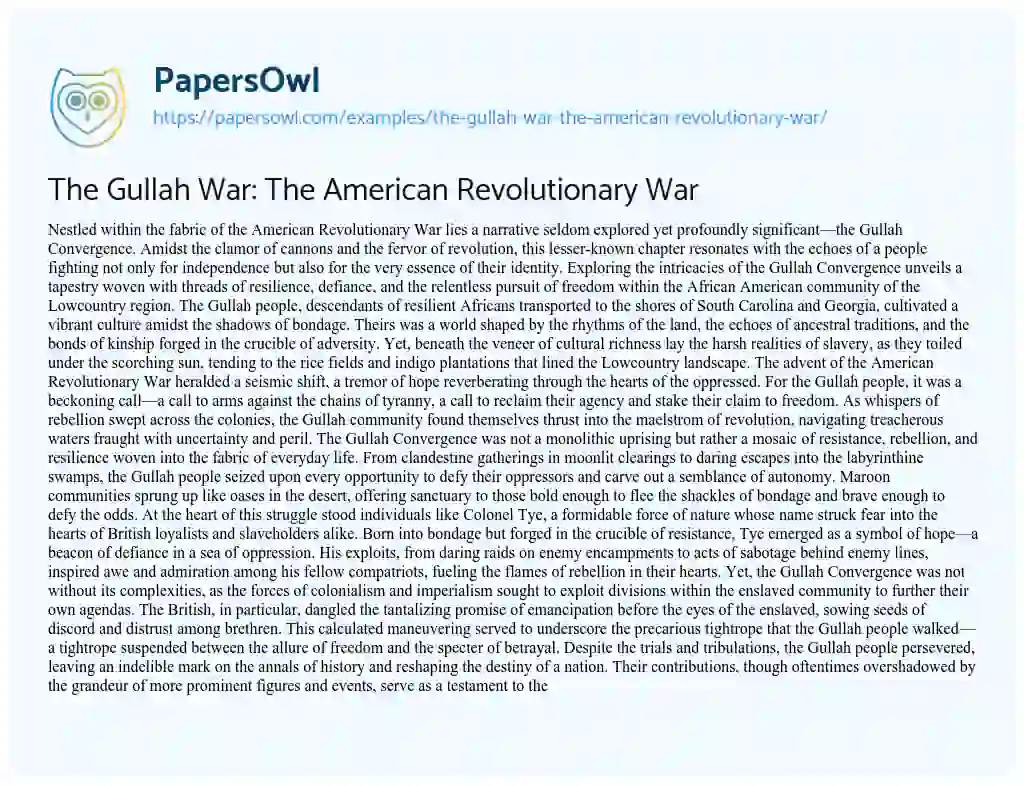 Essay on The Gullah War: the American Revolutionary War