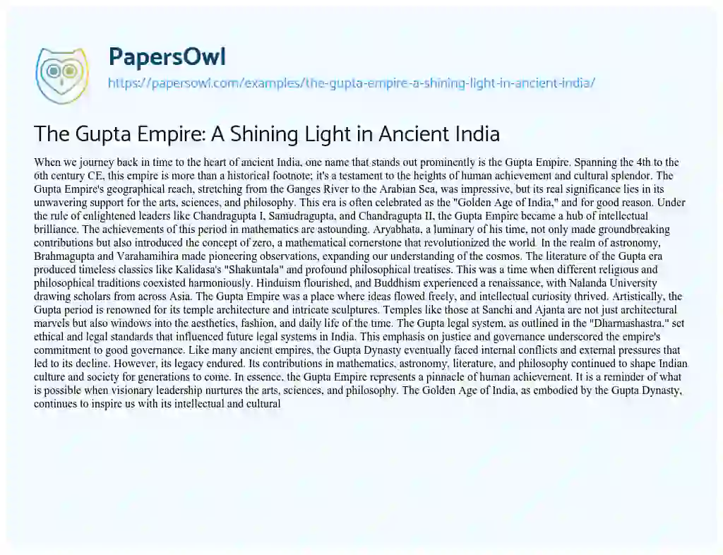 Essay on The Gupta Empire: a Shining Light in Ancient India
