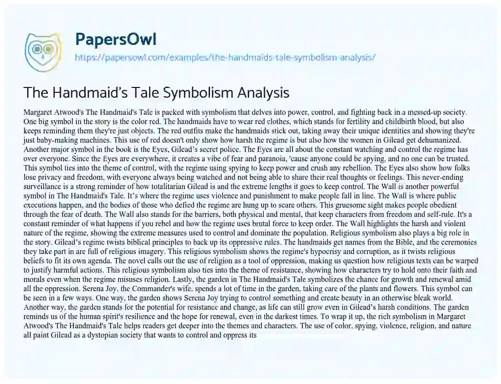 Essay on The Handmaid’s Tale Symbolism Analysis