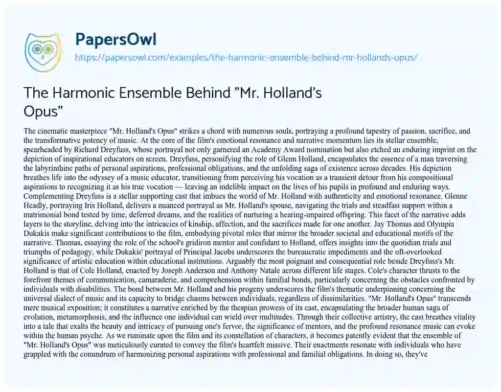 Essay on The Harmonic Ensemble Behind “Mr. Holland’s Opus”