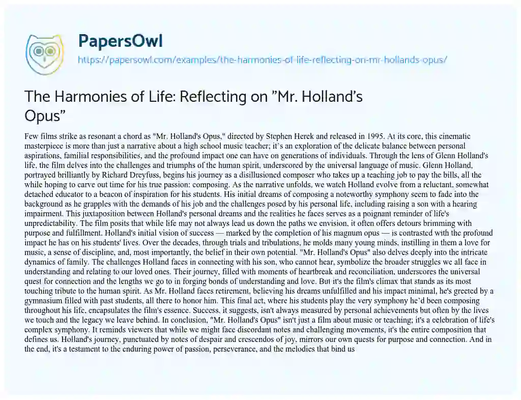 Essay on The Harmonies of Life: Reflecting on “Mr. Holland’s Opus”