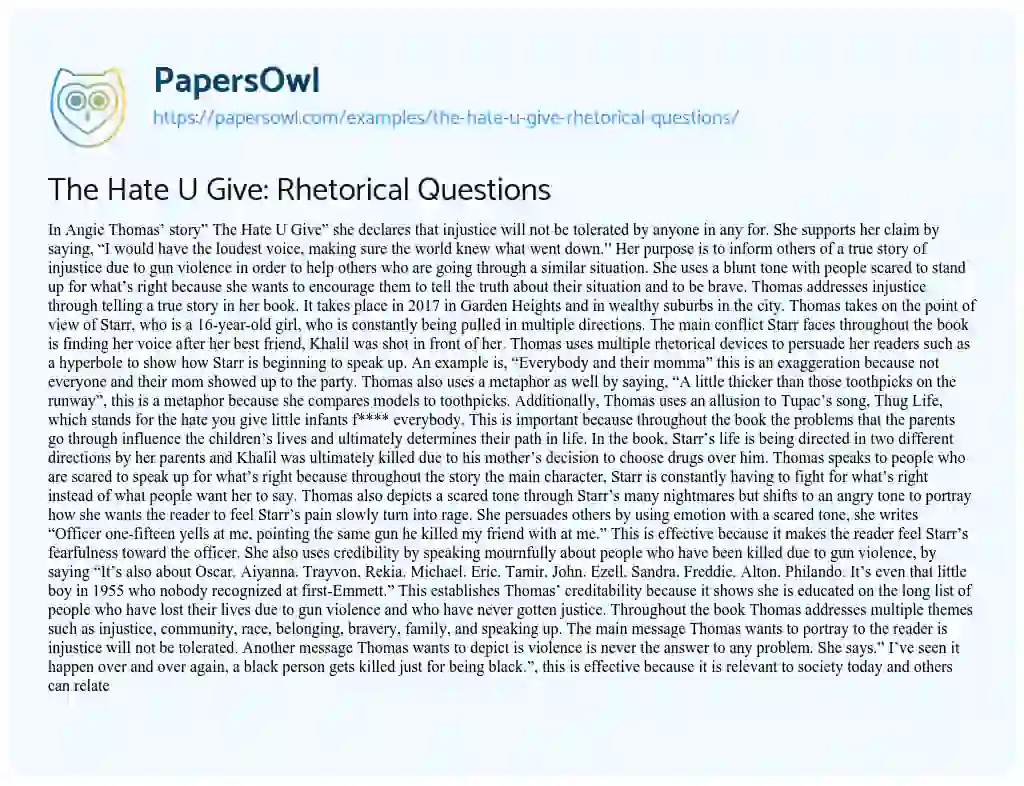 Essay on The Hate U Give: Rhetorical Questions