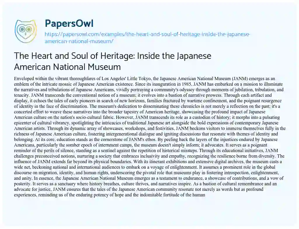 Essay on The Heart and Soul of Heritage: Inside the Japanese American National Museum