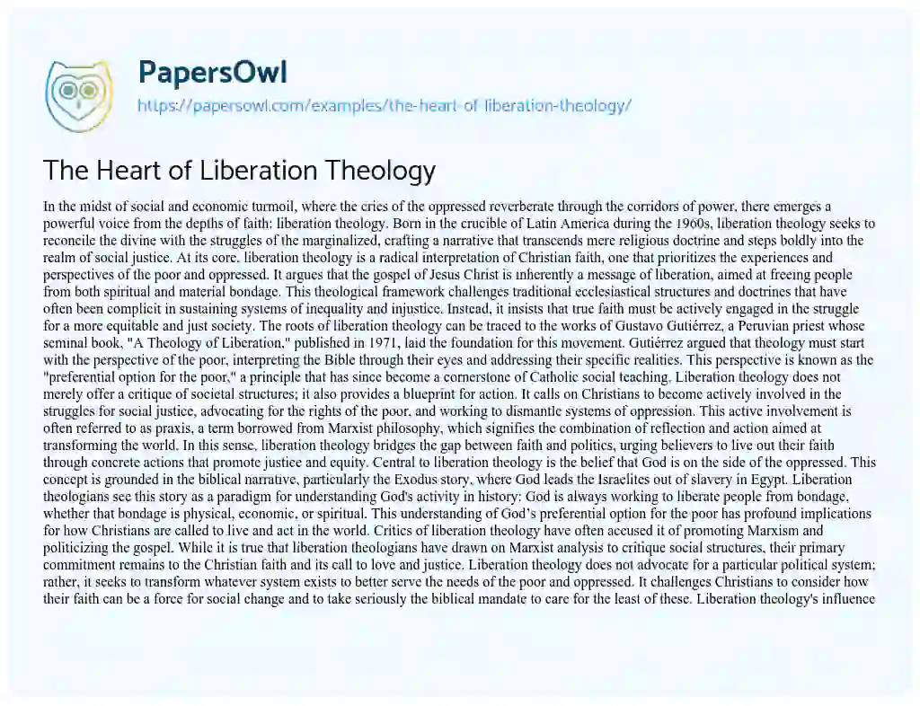 Essay on The Heart of Liberation Theology