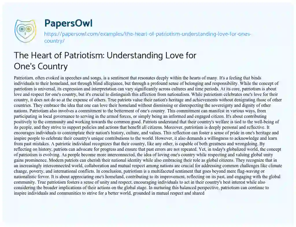 Essay on The Heart of Patriotism: Understanding Love for One’s Country