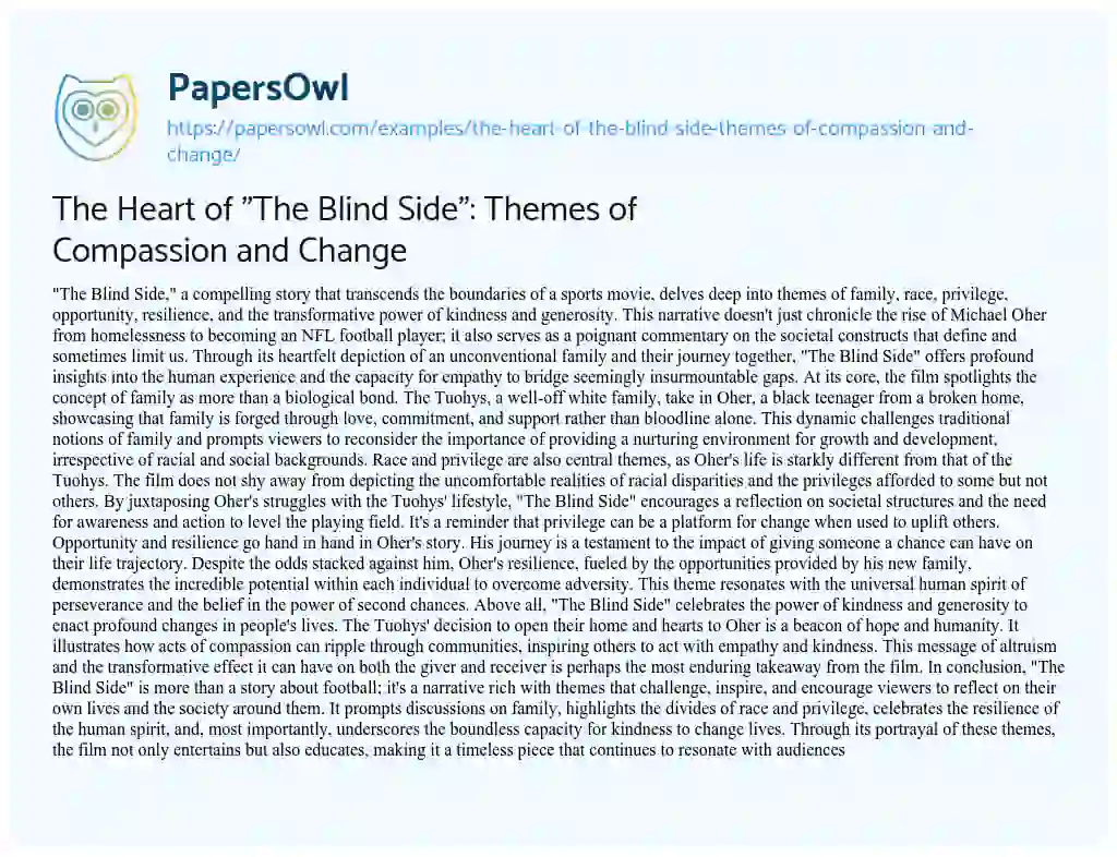 Essay on The Heart of “The Blind Side”: Themes of Compassion and Change