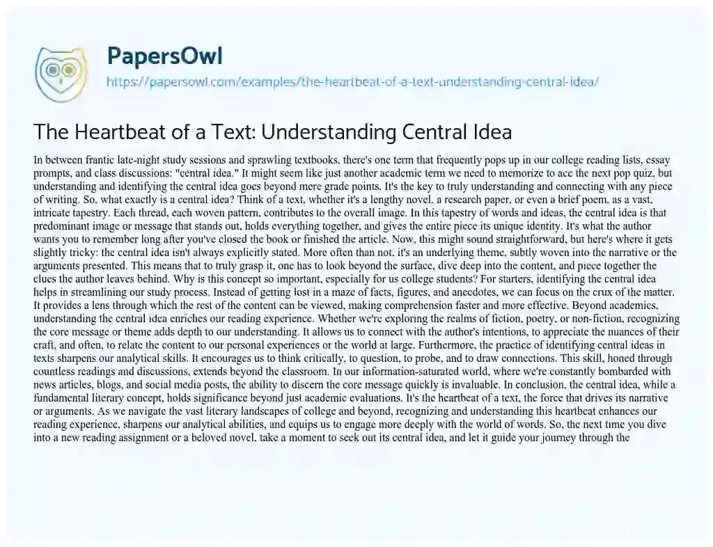 Essay on The Heartbeat of a Text: Understanding Central Idea