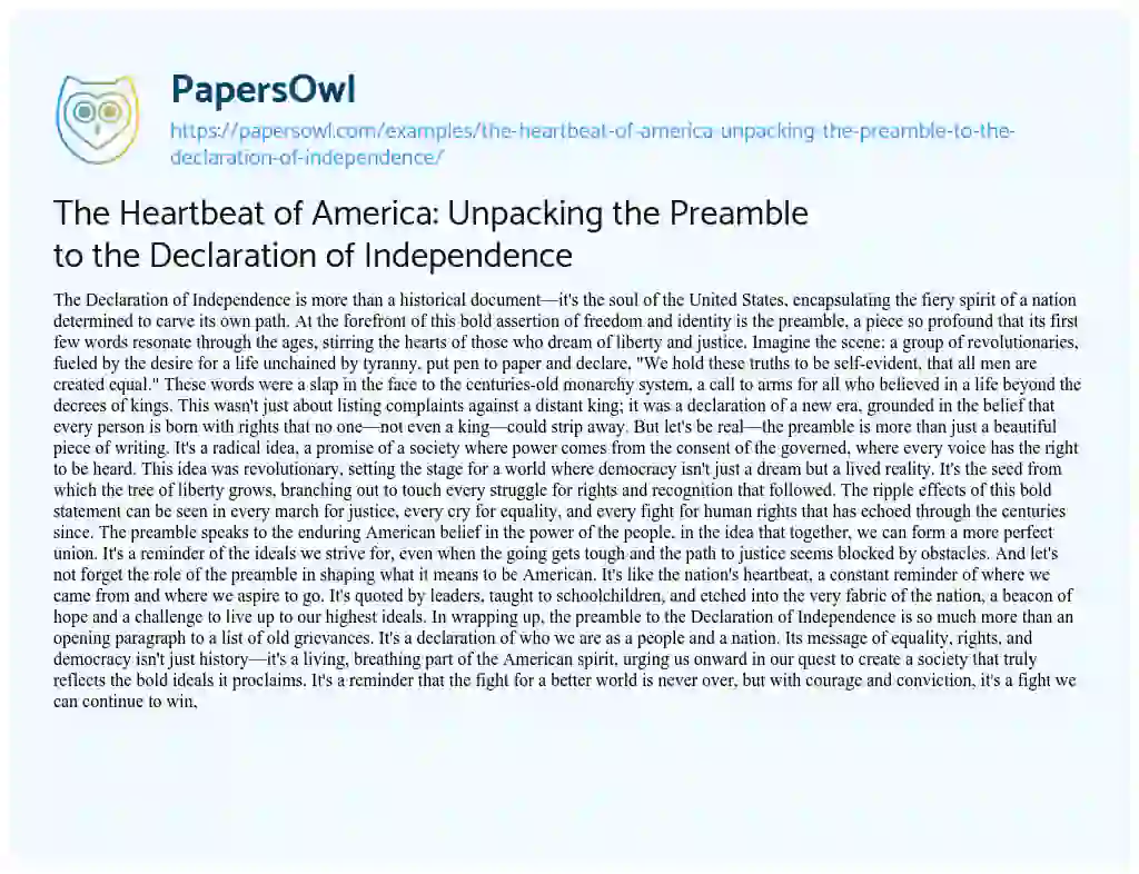 Essay on The Heartbeat of America: Unpacking the Preamble to the Declaration of Independence