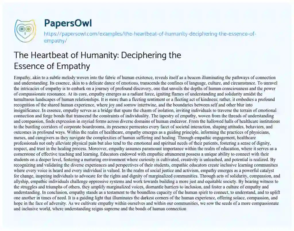 Essay on The Heartbeat of Humanity: Deciphering the Essence of Empathy