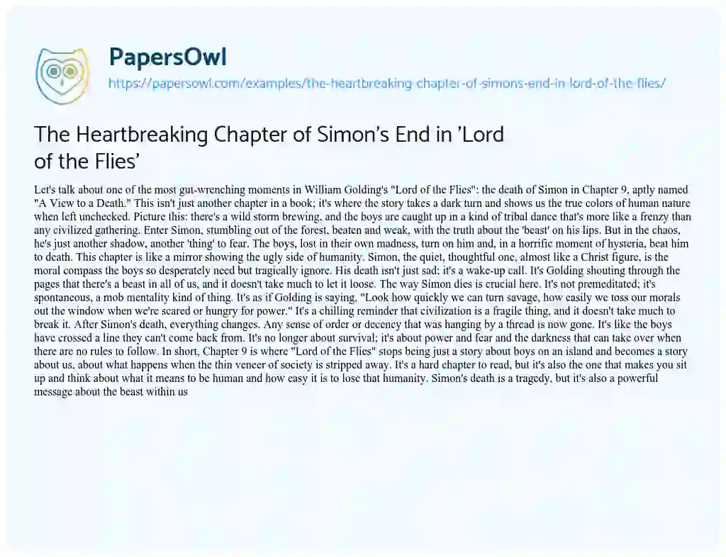 Essay on The Heartbreaking Chapter of Simon’s End in ‘Lord of the Flies’