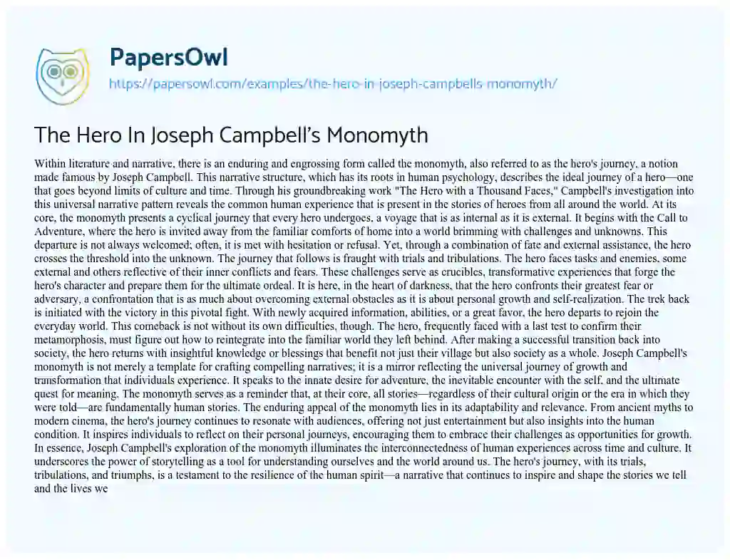 Essay on The Hero in Joseph Campbell’s Monomyth