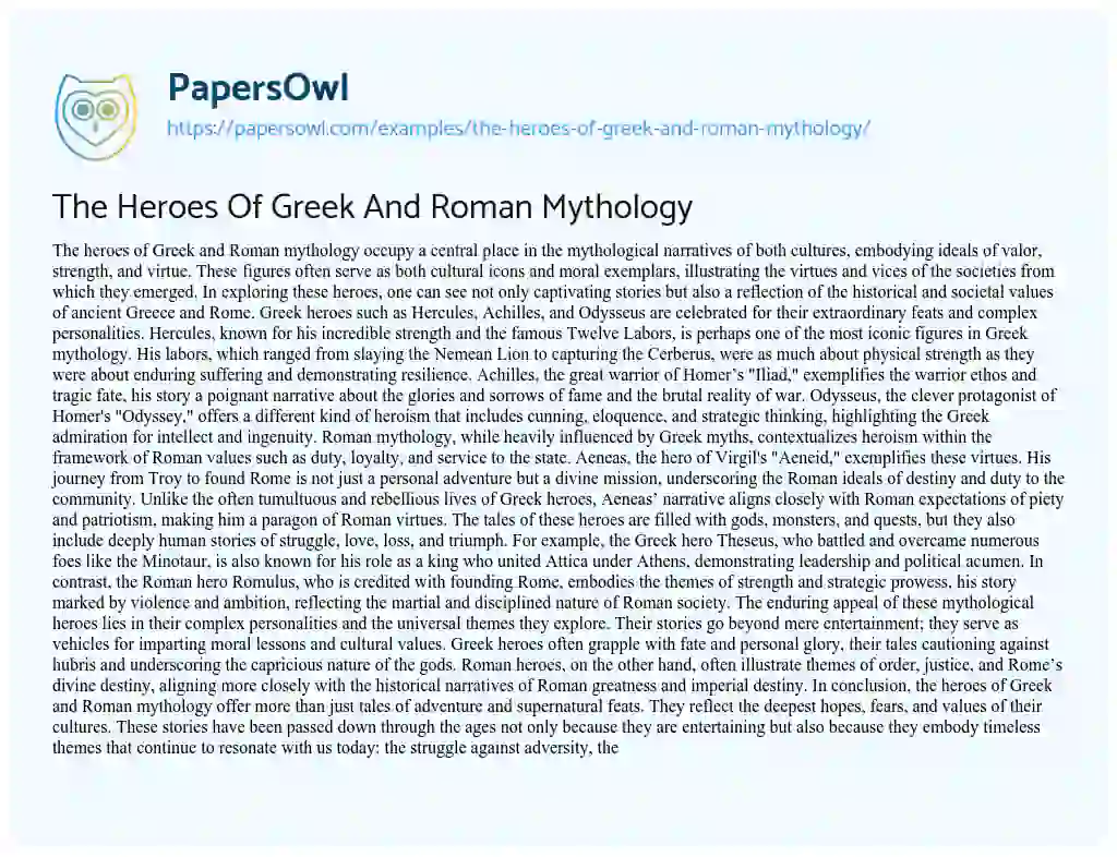 Essay on The Heroes Of Greek And Roman Mythology