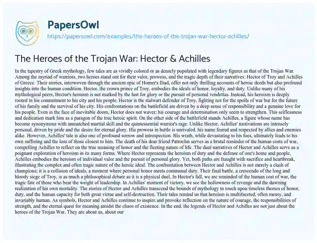 Essay on The Heroes of the Trojan War: Hector & Achilles