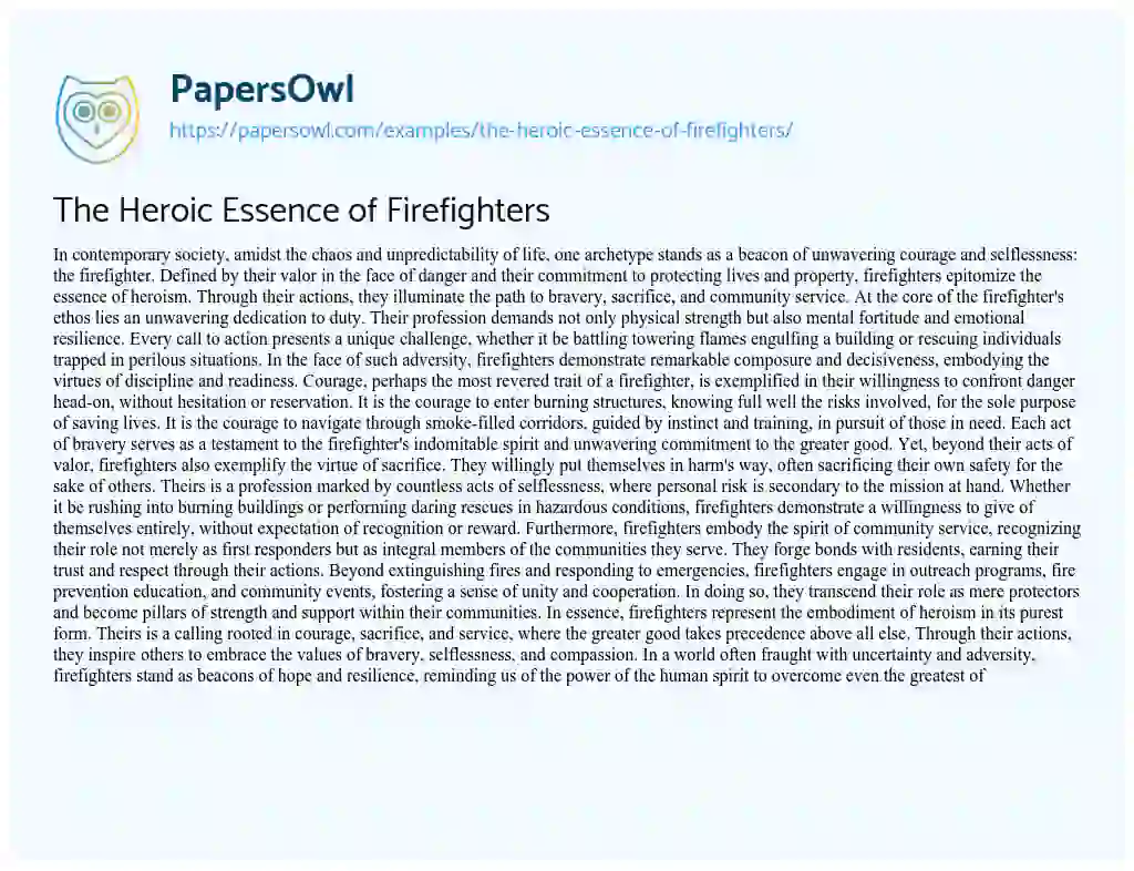 Essay on The Heroic Essence of Firefighters