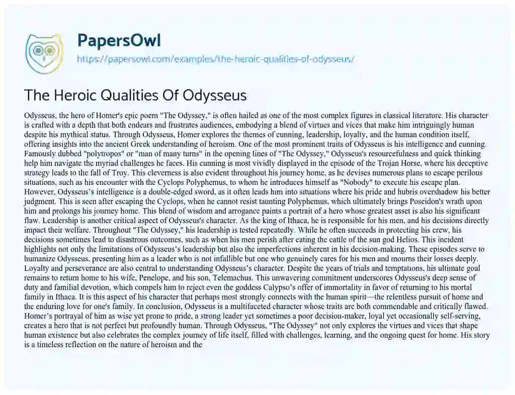 Essay on The Heroic Qualities of Odysseus