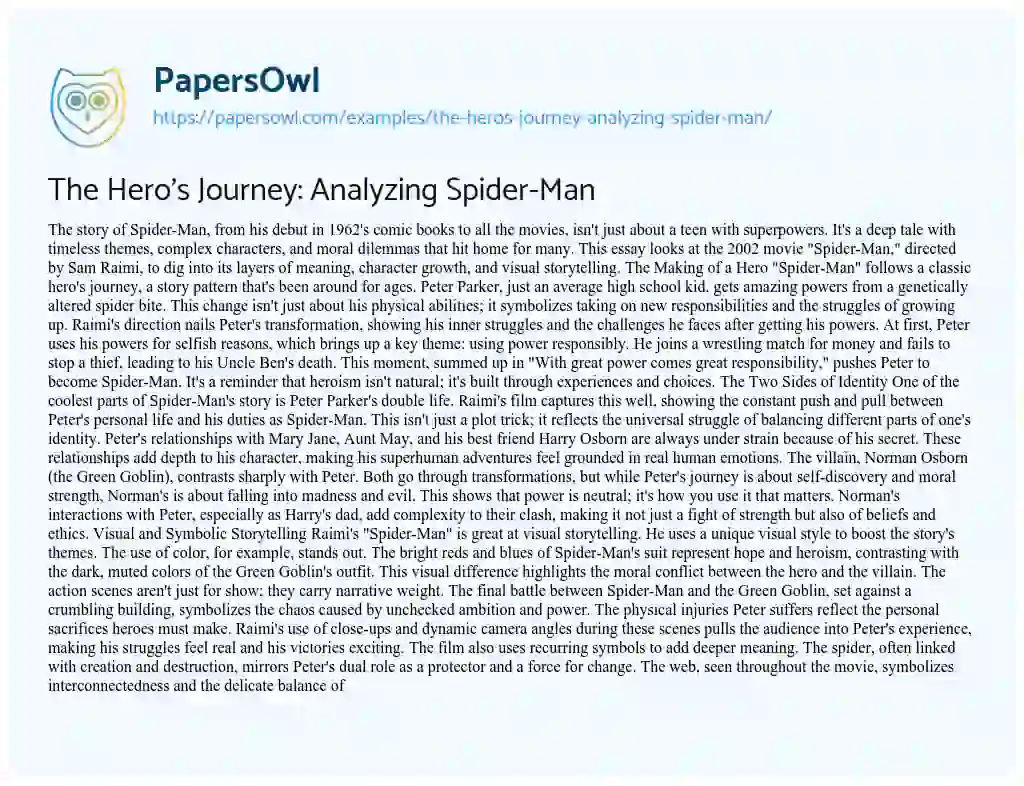 Essay on The Hero’s Journey: Analyzing Spider-Man