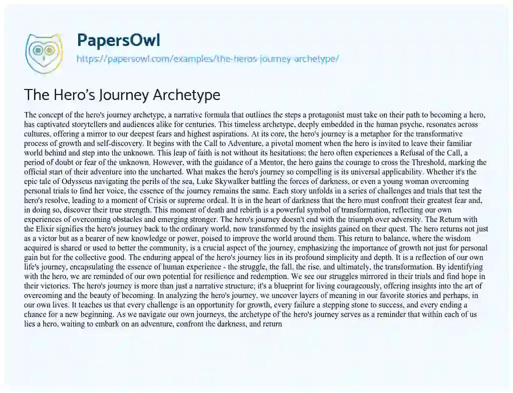 Essay on The Hero’s Journey Archetype