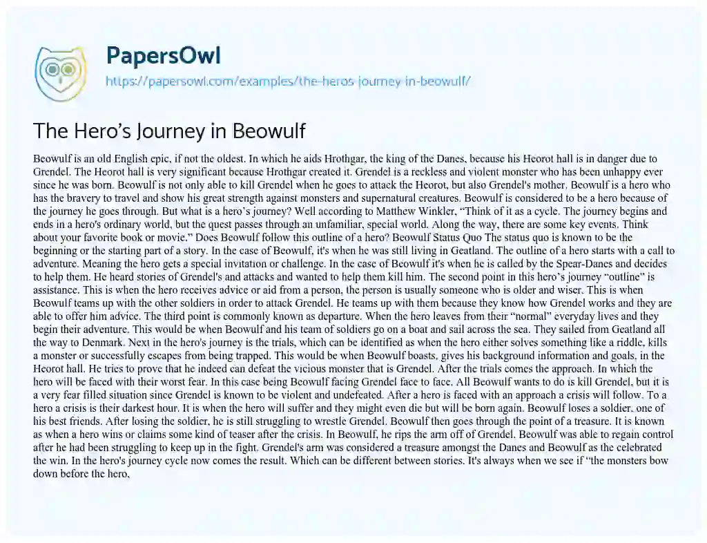 Essay on The Hero’s Journey in Beowulf