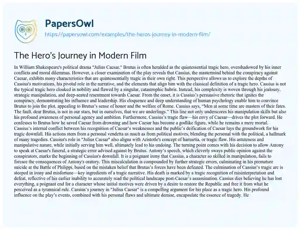 Essay on The Hero’s Journey in Modern Film