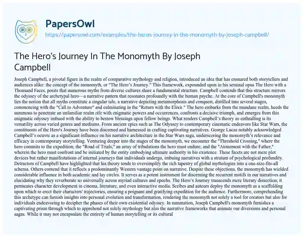 Essay on The Hero’s Journey in the Monomyth by Joseph Campbell
