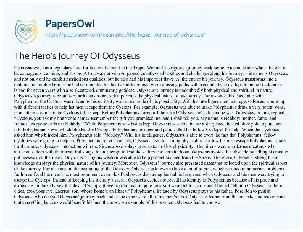 Essay on The Hero’s Journey of Odysseus