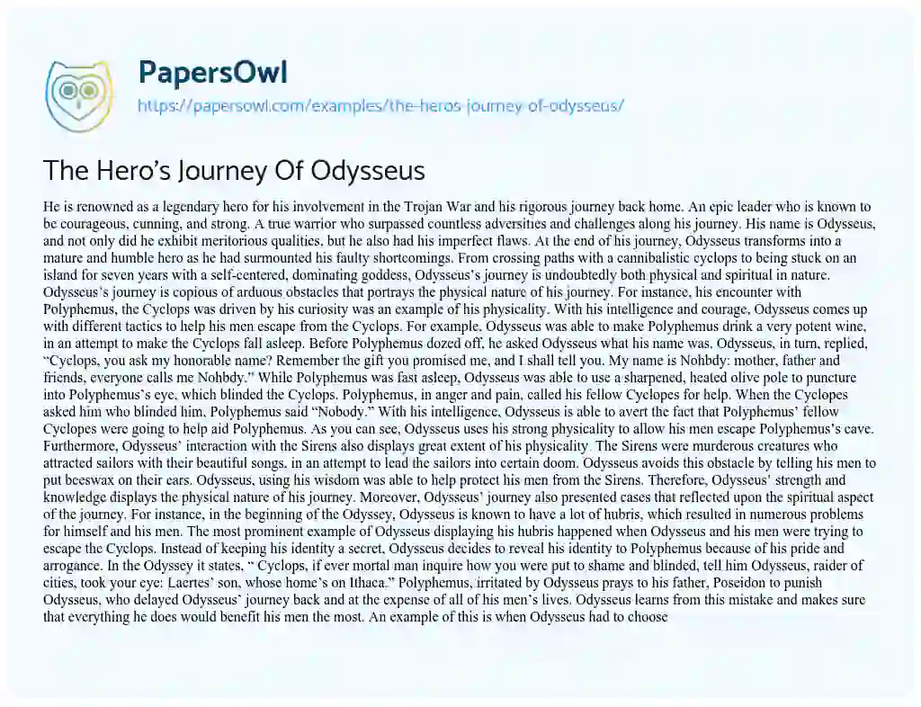 the odyssey hero's journey essay