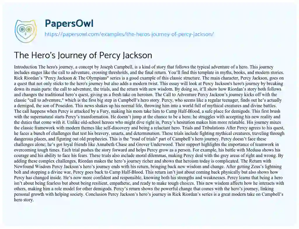 Essay on The Hero’s Journey of Percy Jackson